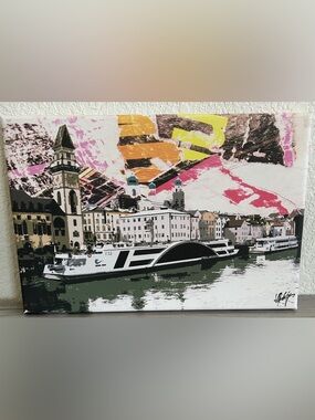 "Lucerne Chapel Bridge" Mixed-Media Painting (Signed)